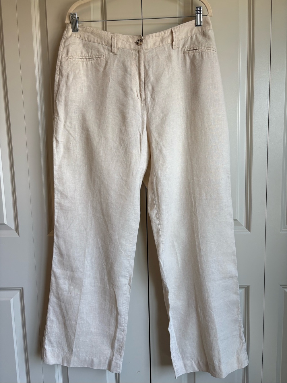 Chicos Linen Oatmeal Relaxed Straight Leg Pants size Large Resort Coastal